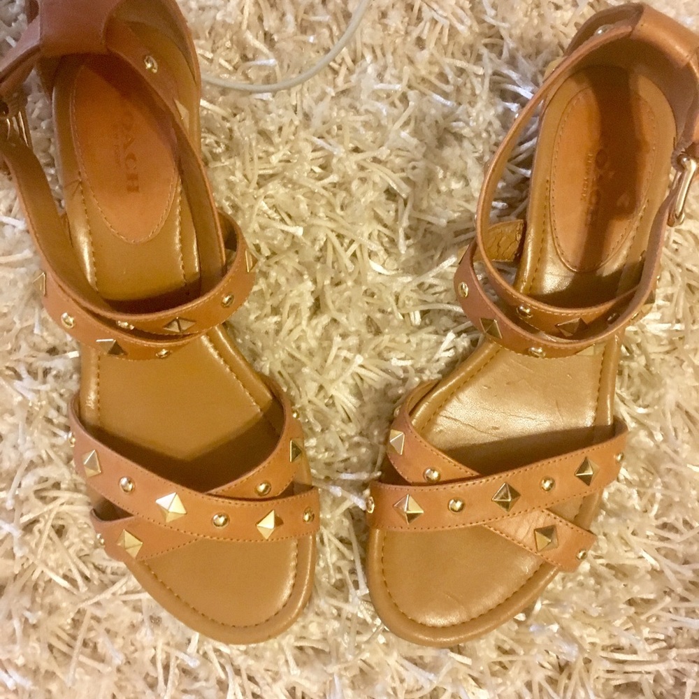 Coach Studded Leather, Wood Wedge Heels.